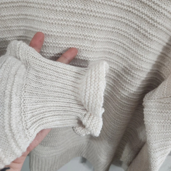 Madewell cream ruffle victorian sweater sleeve Marino wool blend stretch large - Picture 11 of 15